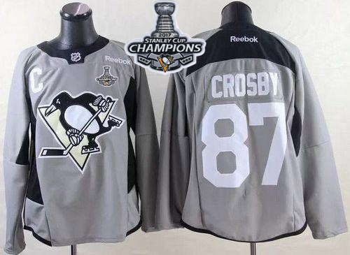 Penguins #87 Sidney Crosby Grey Practice Stanley Cup Finals Champions Stitched NHL Jersey - Click Image to Close